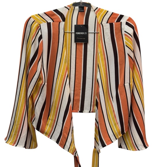 Forever 21 Striped Tie Front Woven Crop Top Small Women - Picture 2 of 14